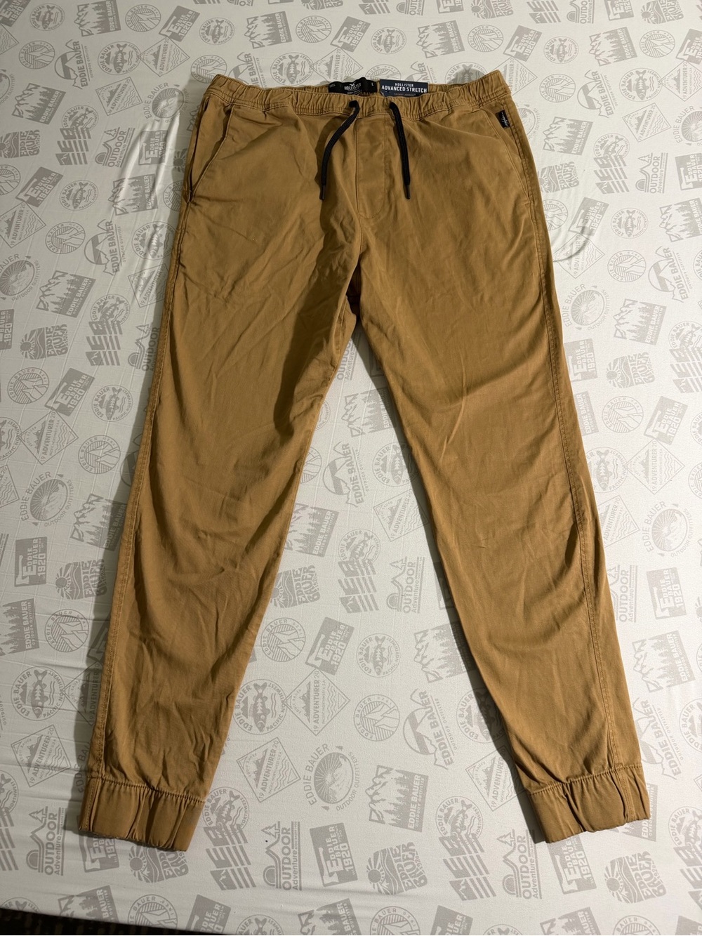 NWT Hollister Mens Sz L Advanced Stretch Jogger Pants Black Twill Elastic Waist